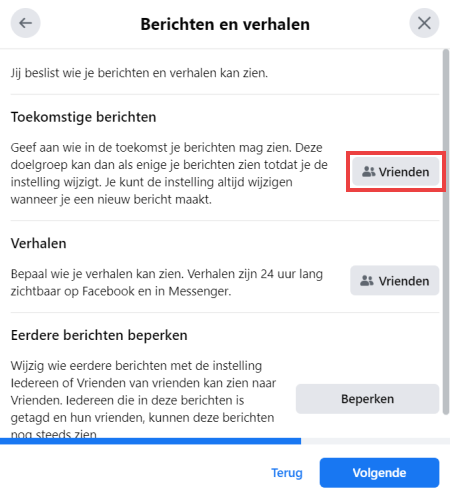 Knop 'Bewerk de privacy'